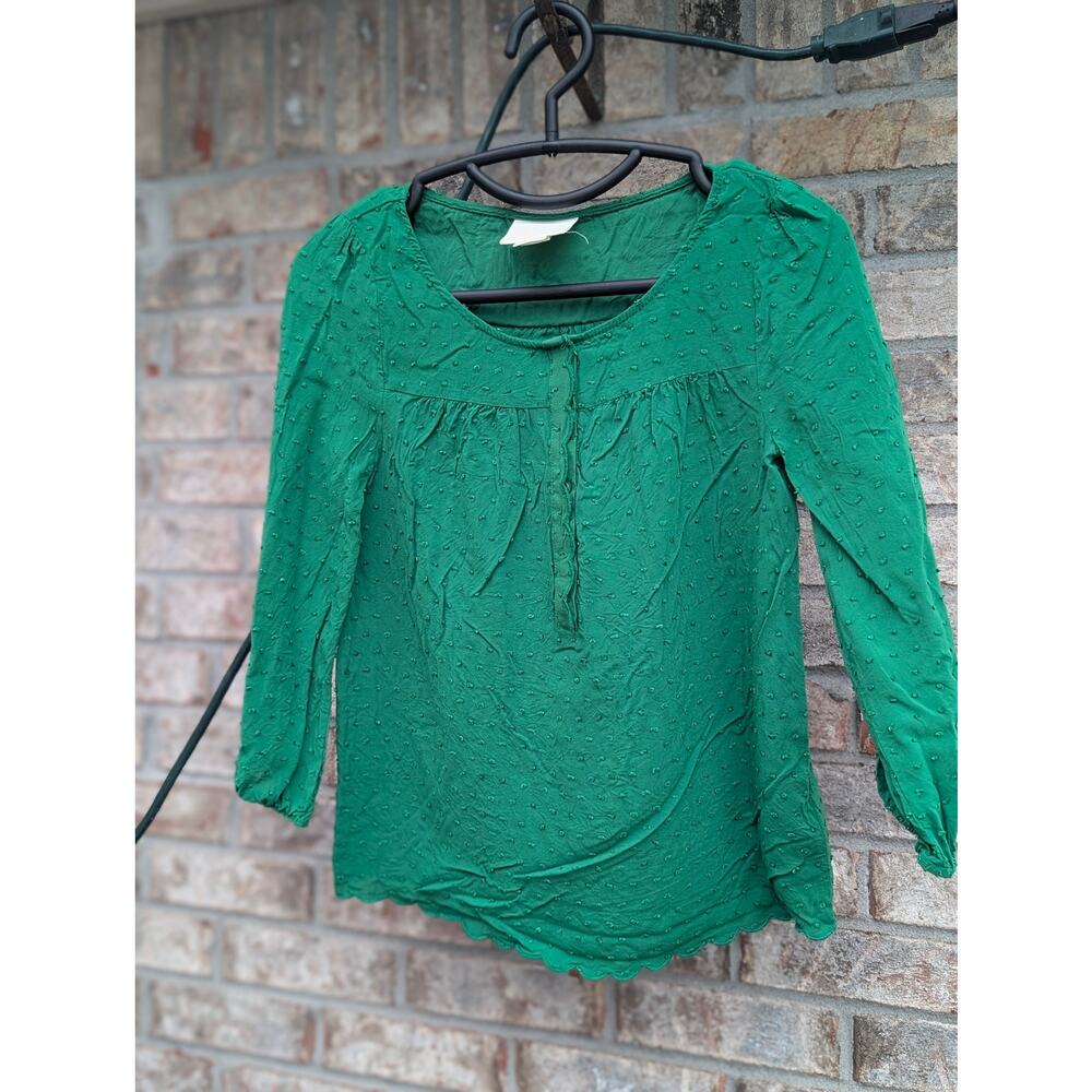 MAEVE Women's Green 3/4 button front, 3/4 sleeve, scalloped bottom edge Size 0